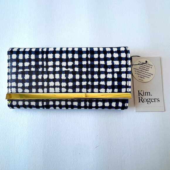 Kim Rogers Organizer Wallet, Navy Gingham, Tri-fold Silvadur Treated, NWTS - Picture 1 of 14